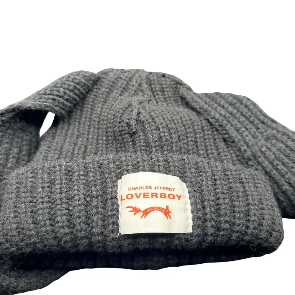 Charles Jeffrey Loverboy Chunky Ears Beanie Black Knit Logo Hat